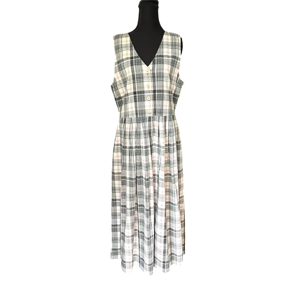 Edie Bauer Tartan Plaid 100% Cotton Maxi Dress Green Pink S Tradwife‎ Modest